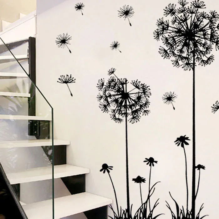 Wall Stickers Sticker Black Creative Pvc Dandelion Flower Tree Large Removable Living Room Etiqueta Da Parede