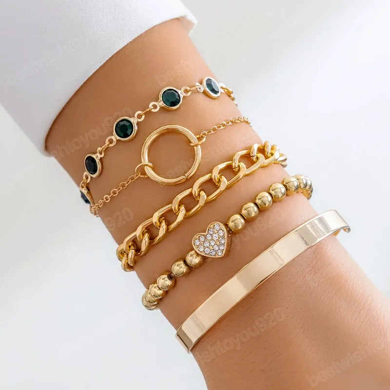 Multilayer Zircon Pärlade armband för kvinnor Link Chain Cuff Bangles Set Ladies Party Wedding Jewelry Accessories