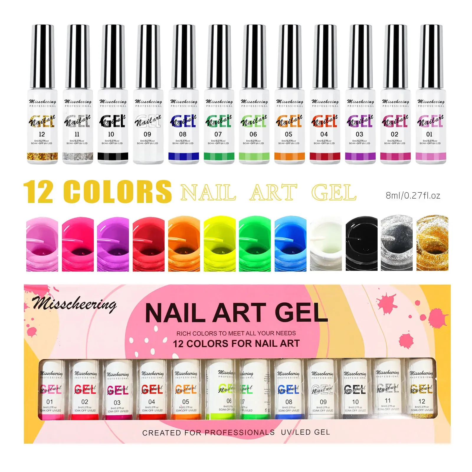 12Pcs Line Gel Nail Polish Set Semi Permanent UV Gel for DIY Painting Drawing Manicure Varnish Nail Art Liner Gel Brushed Glue 231227