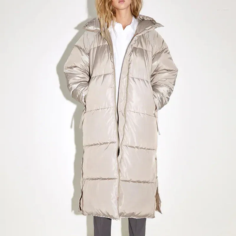 Dames Down Malina Oversize Parka's Met Capuchon Damesmode Zakken Ritsjassen Elegante Zijsplit Lange Katoenen Jas Dames Dames JS