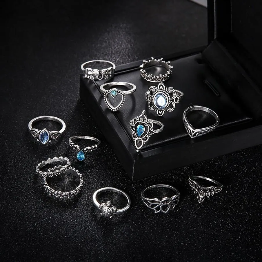 13 pezzi set anelli in argento sterling con opale di fuoco pietra preziosa naturale pietra di luna regalo di gioielli di fidanzamento per le donne340w