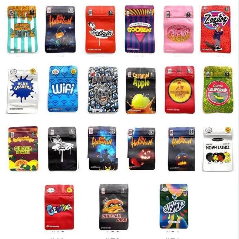 20 types d'impression sac à dos boyz mylar sacs mat stand up sac d'emballage en plastique avec fermeture à glissière à l'épreuve des enfants 35 g Frnon Otabj