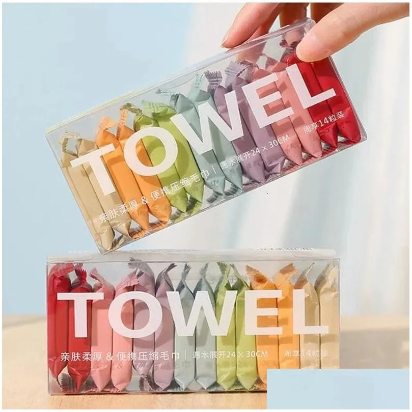 Bath Towel 14Pcs Compressed Travel Quick Drying Trip Disposable El Washable Cloth Napkin Washcloth Outdoor Cam 231129 Drop Delivery Dhsrp