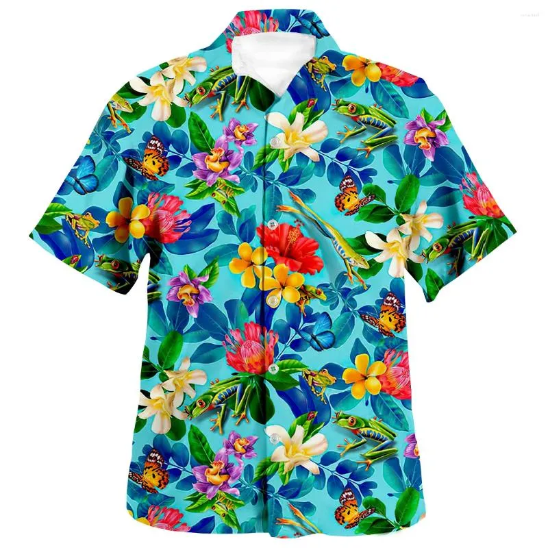 Camisas casuales para hombres Rana Impresión 3D Camisa colorida Playa Hawaiana Verano Manga corta Fiesta de vacaciones Ropa de calle de gran tamaño Chemise Homme
