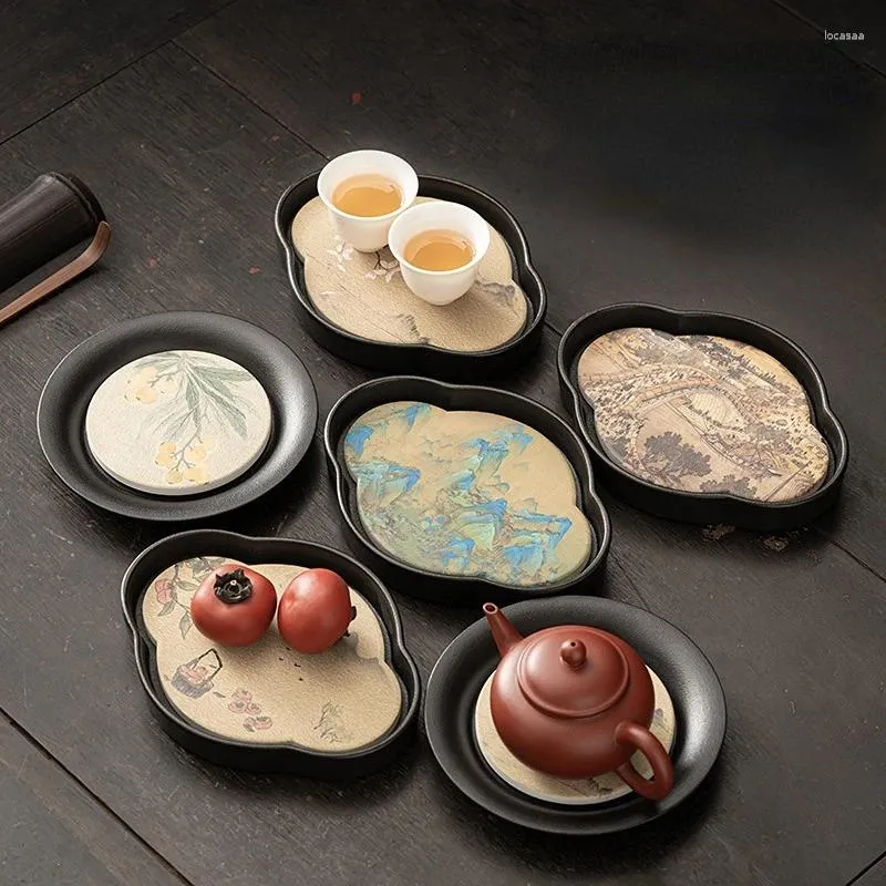 Tea Trays Black Pottery Quick-drying Absorbent Tray Ceramic Dry Teapot Small Bearing Retro Set Ceremony Accessories