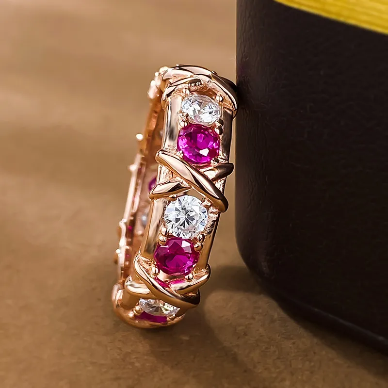 Anel de diamante moissanite infinito em ouro rosa 18k, prata esterlina 925, aliança de casamento para mulheres, homens, joias de noivado