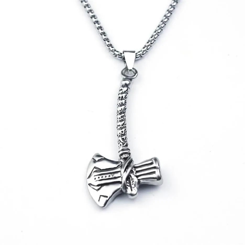 Łańcuchy Viking Men Naszyjnik Nordic Nordic Mitology Silver Color Design Rune Hatchet Butelka otwieracz Choker Charms217U