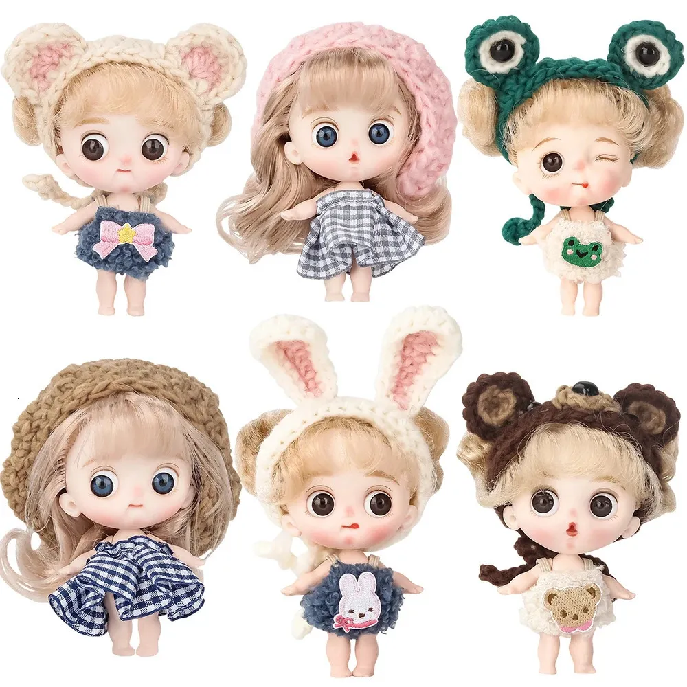 Mini 112 Doll Ball-Gelenk-Jungen Mädchen OB11 Doll Curly Perücke mit niedlicher Ausdruck. Zeigen Sie 10 cm Überraschungspuppenspielzeuggeschenk für Mädchen 231227