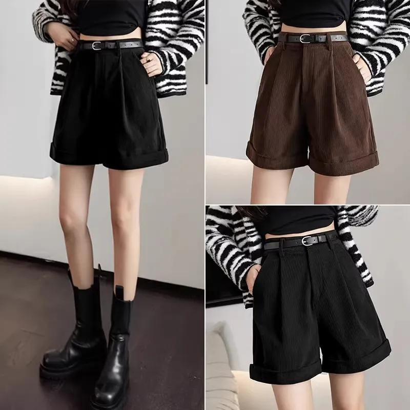 Shorts a velluto a vellutoa autunno femminile e inverno 2023 Nuovi pantaloni sciolti a vita alta con gambe larghe per apparire sottili pantaloni casual