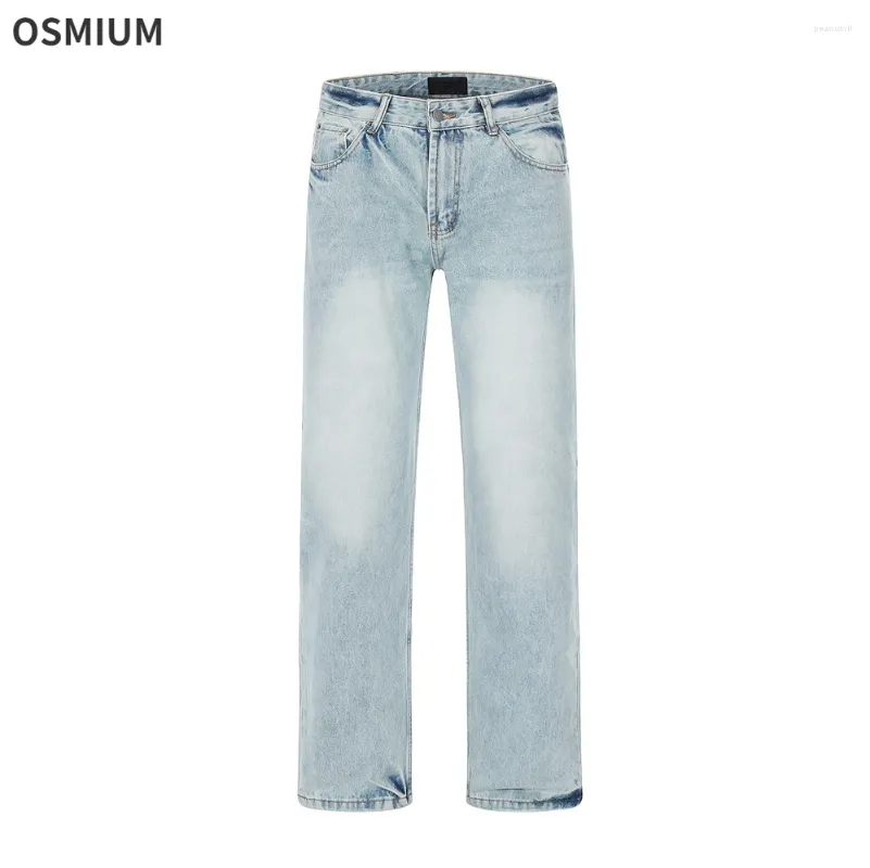 Jeans da uomo semplici bianchi blu da uomo pantaloni dritti larghi stile americano lavati pantaloni di jeans casual lunghi streetwear S-XXL