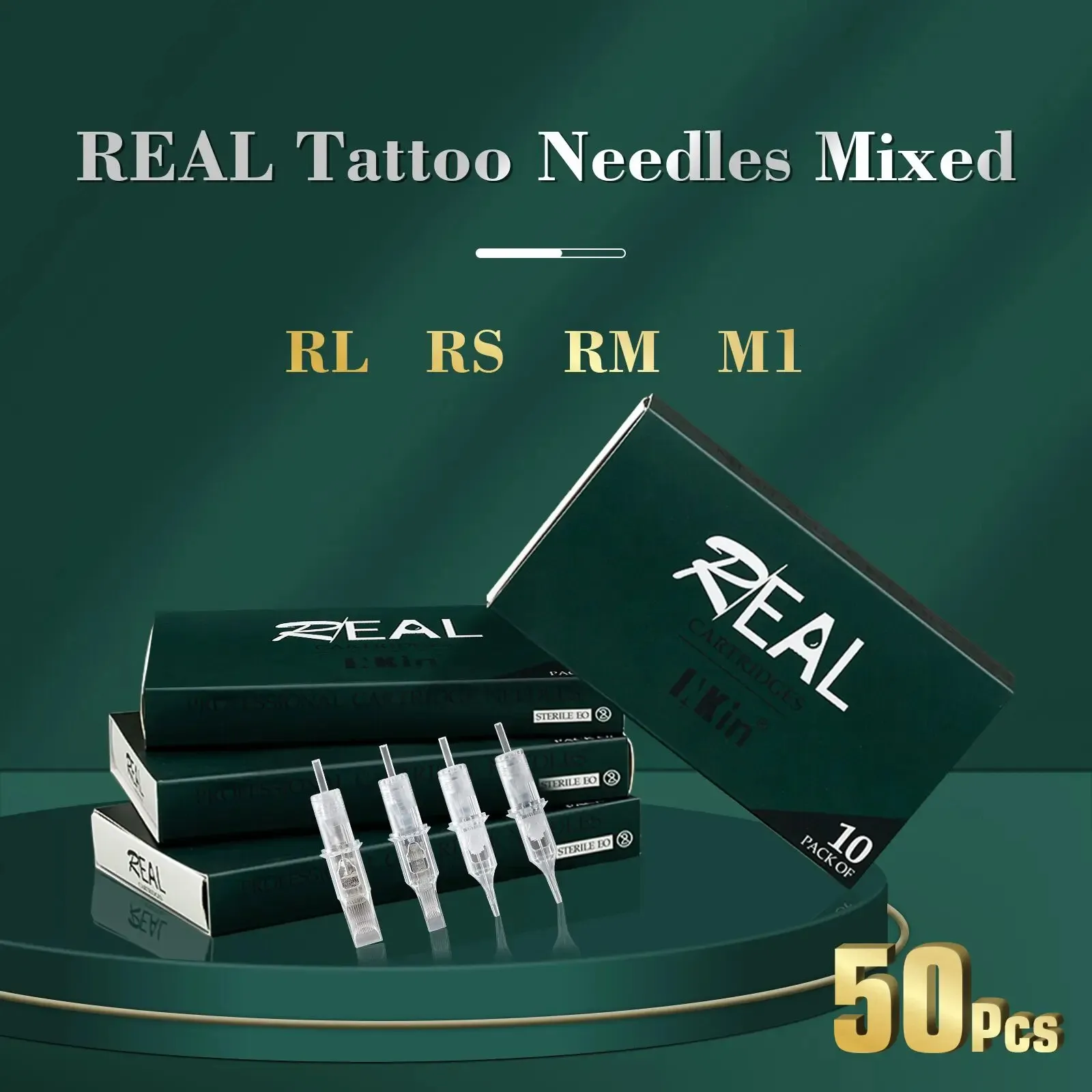 50 PCS Inkin Kits de aguja de tatuaje de cartucho real Rl RS M1 RM Tamaños mixtos Liner de revestimiento para tatuajes rotativos de tatuajes 231227