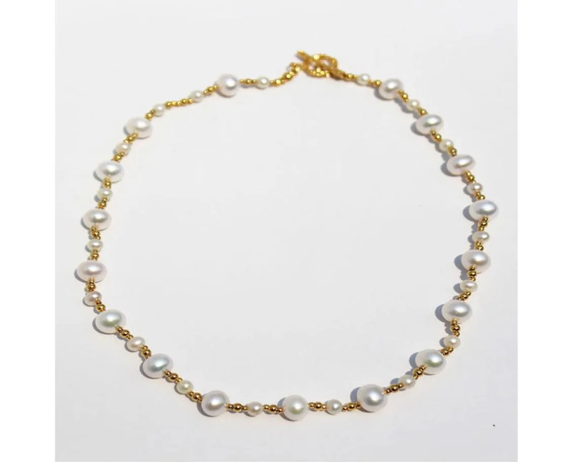 Vacuum plating does not fade highend pearl necklace natural freshwater gold ball beaded OT buckle necklace6583424