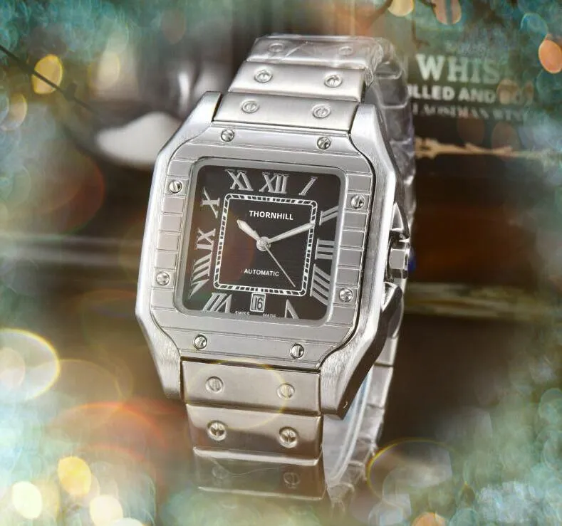 最低価格スクエアローマタンクダイヤルクォーツムーブメントウォッチメンフルステンレススチールストラップクロックメンズノーメカニカルパワーアウオデイデイタイムスーパー素敵な腕時計ギフト