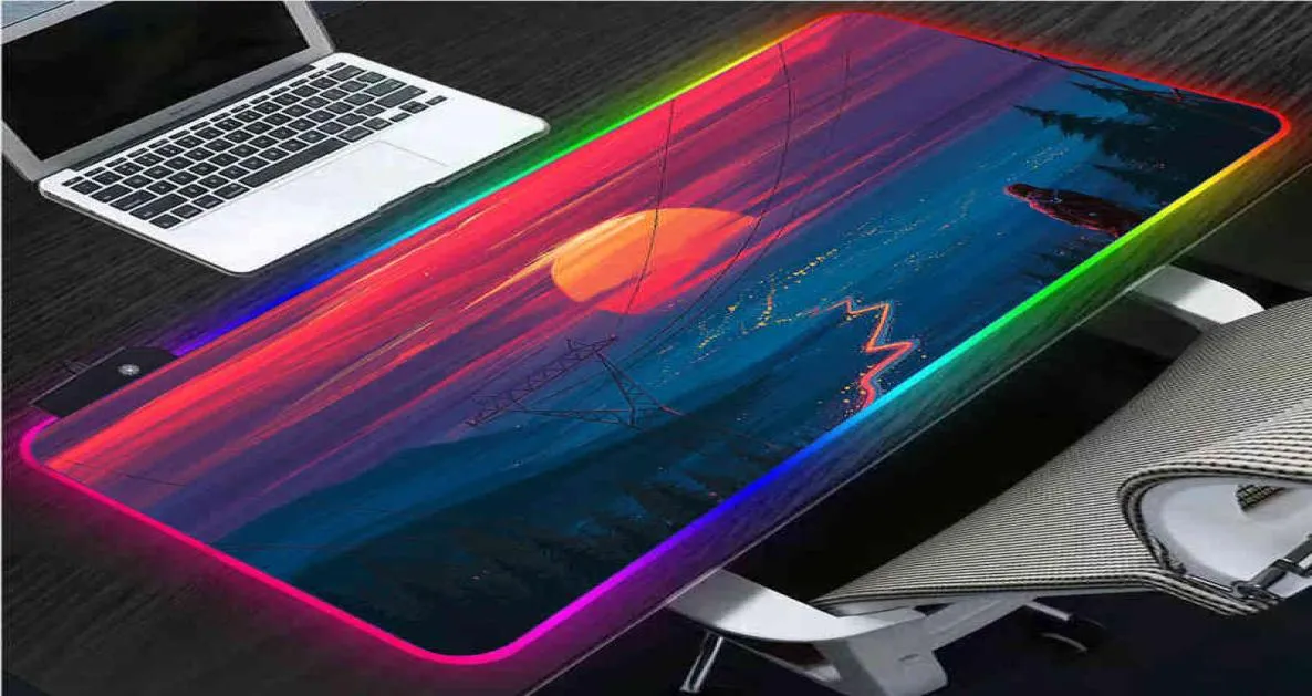 Anime Zonsopgang Landschap LED USB Gamer Accessoires Computer Mat Notebook Aanrecht Kantoor Muismat XXL Deco Gaming Rgb Muismat A2448987