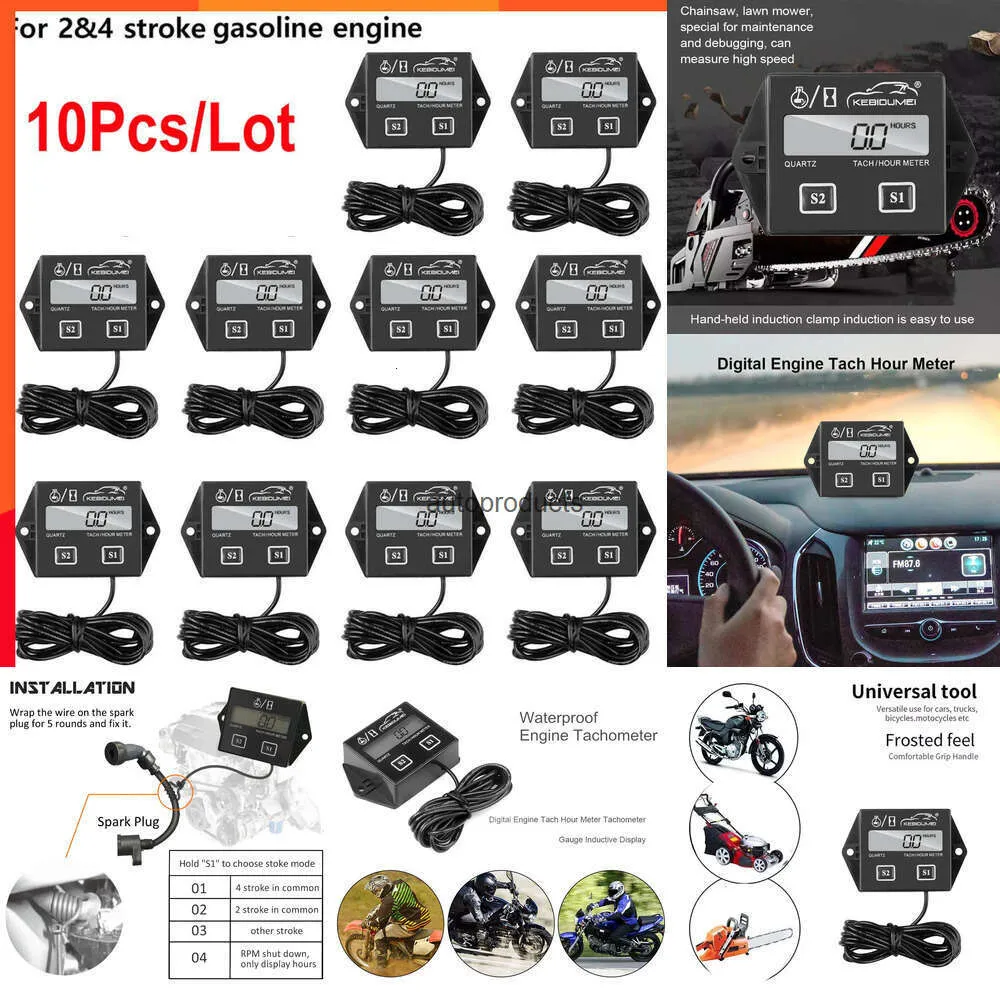 Électronique de voiture 10 pièces/lot, tachymètre numérique pour moteur, tachymètre, jauge de moteur RPM, écran LCD, étanche pour Moto Marine à 2 ou 4 temps