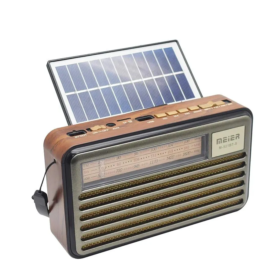 Głośniki Multi Funkcjonalne radio słoneczne AM FM Krótka fala Radio przenośne z głośnikiem Bluetooth M521BTS FM Radio Retro