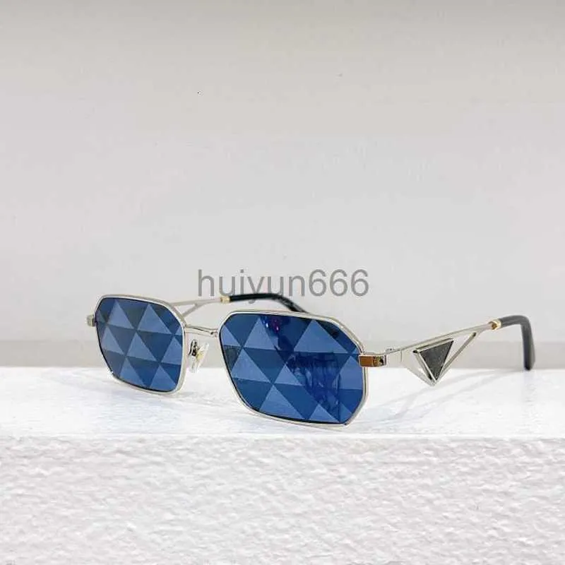 Lunettes de soleil de designer Mode Métal Polygonal Petit cadre Lunettes de soleil pour hommes 52 Personnalité Sunshade Lunettes de soleil Femmes Verres à carreaux Bleu Thé Noir