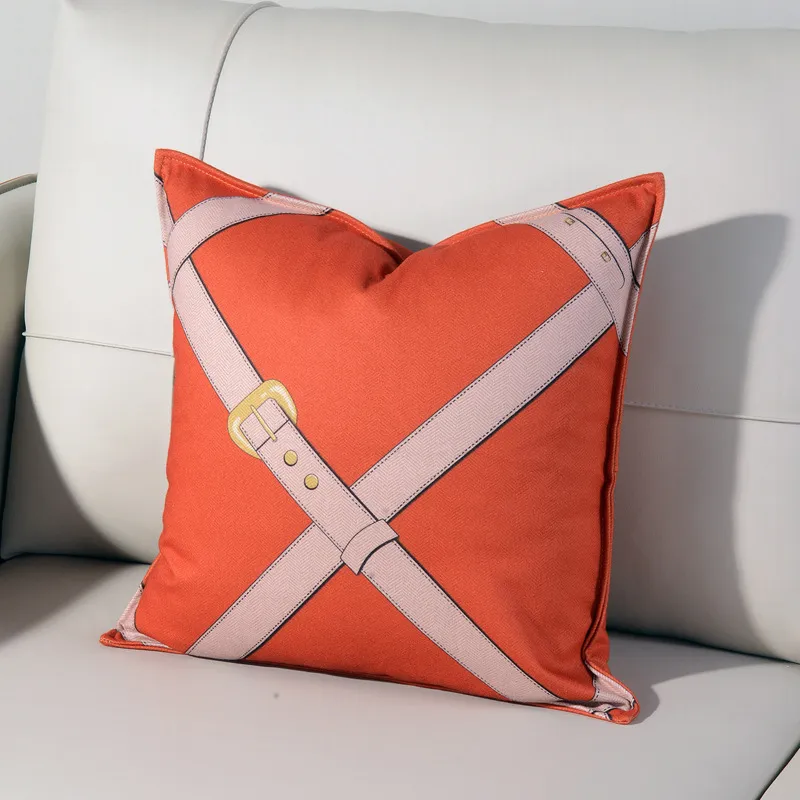 Enkel orange mjuk fyrkantig kudde avancerad holland sammet ensidig tryckt häst soffa kudde ländryggkuddar