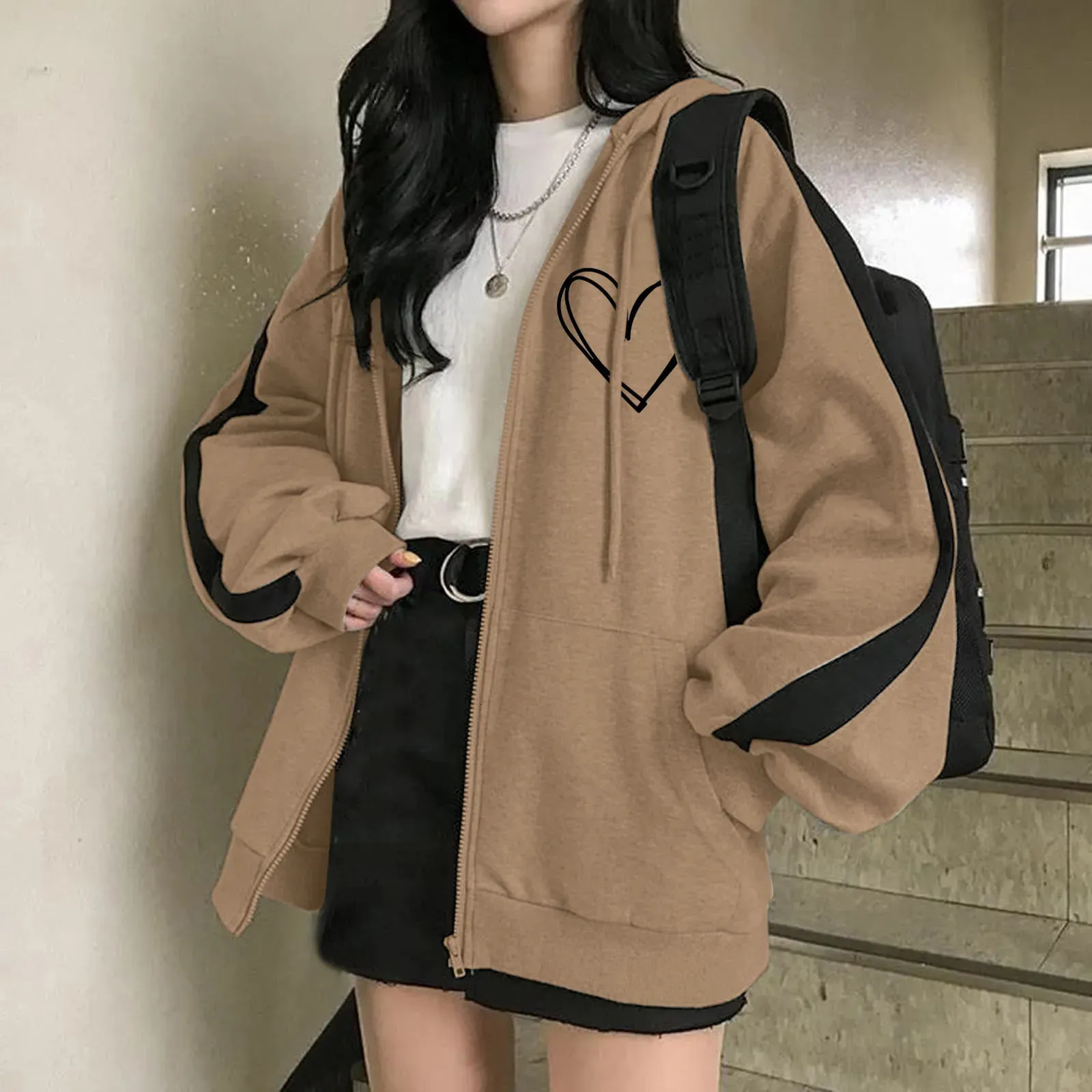 Moletons para mulheres com capuz zip up oversized simples hoodies plus size jaquetas roupas femininas adolescentes 231226