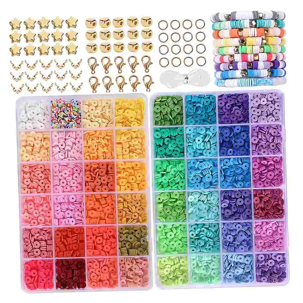 1 Conjunto de kits de pulseira fabricando miçangas de argila plana de jóias para fazer contas de colar para decoração 231227