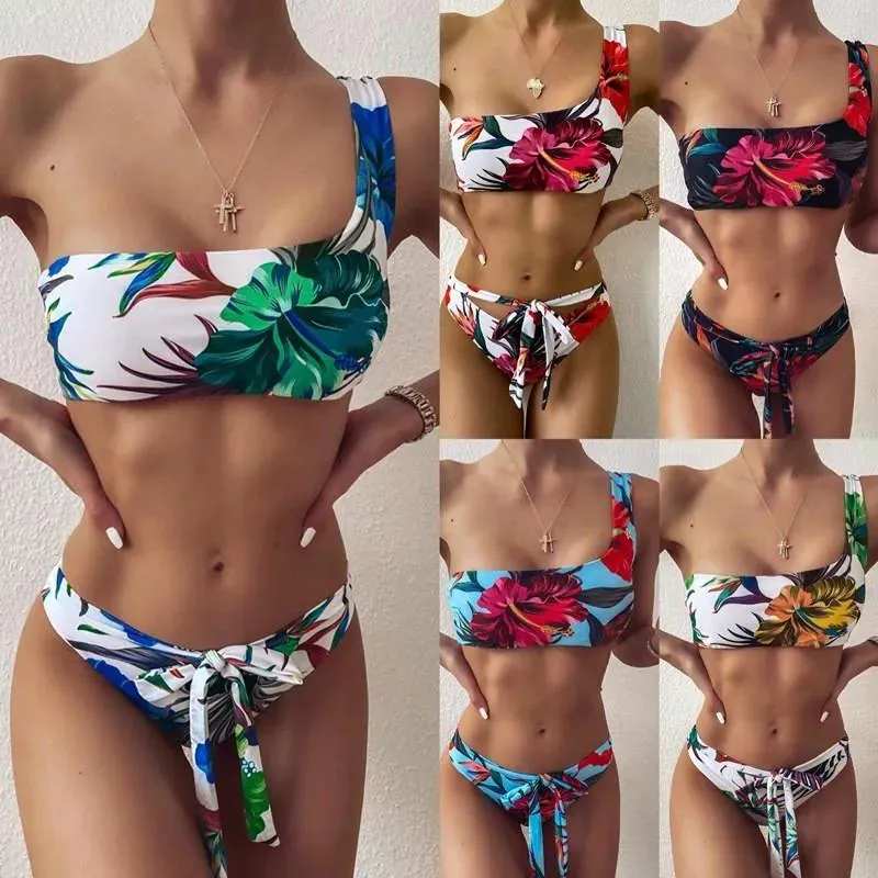 Wear New fashion print bikini laceup swimsuit womens girls sexy two piece swimsuit set swimming costume bathing suit split swimsuit GX