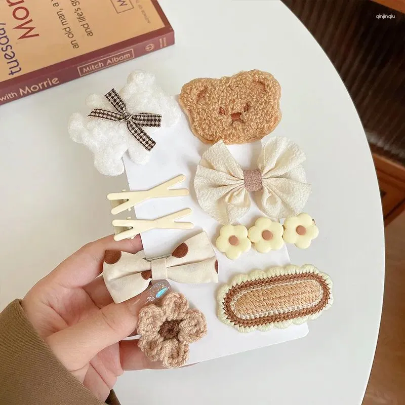 Hair Accessories 9 Pcs/Set Cartoon Baby Girl Clips Cute Bear Children Hairpin Bowknot Knitted Flower Kids Gifts