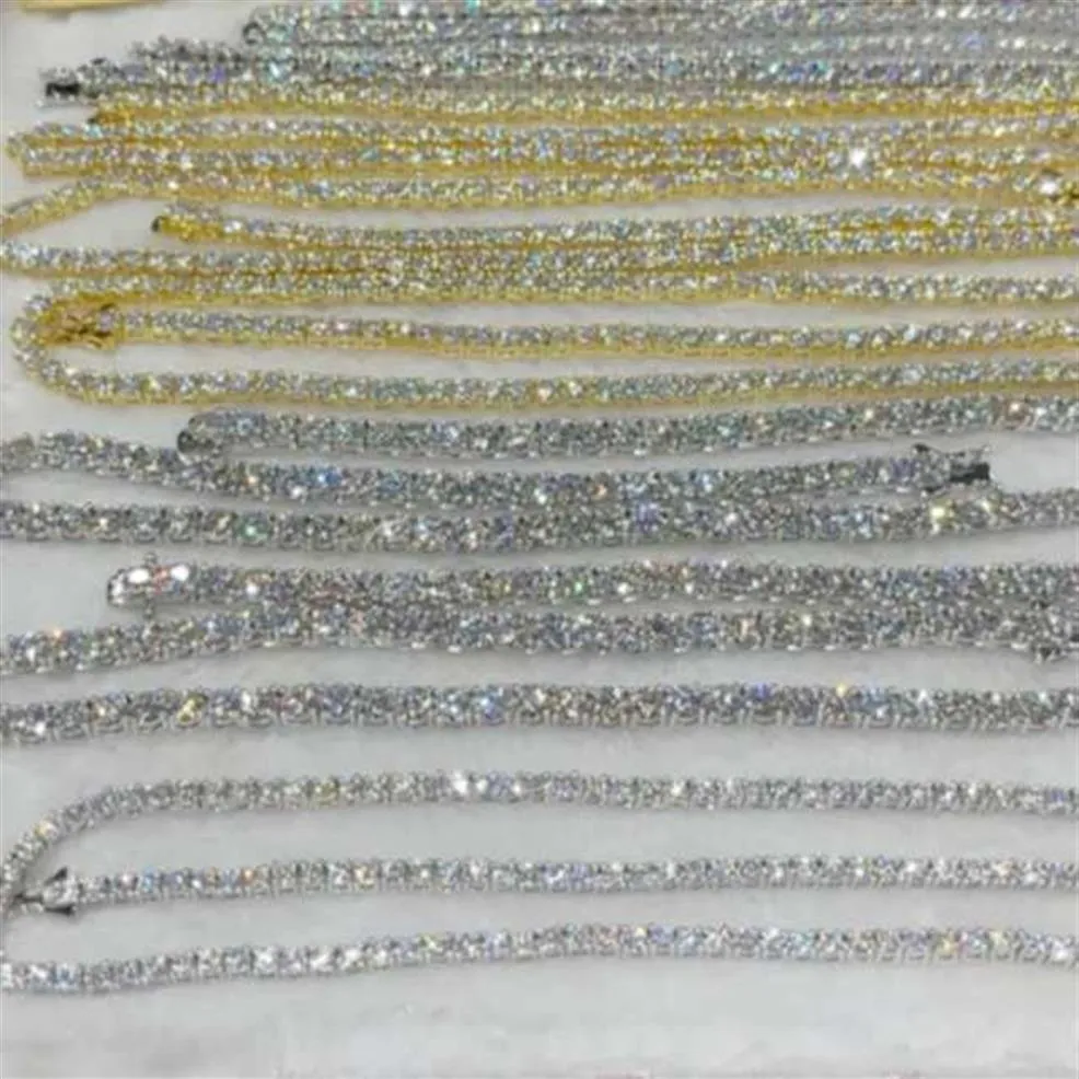 Factory Whole Iced Out 925 Vvs Moissanite Diamond Tennis Chain Bracelet Necklace 3mm 4mm 5mm 6mm 8mm Custom 10k 14k Gold1787