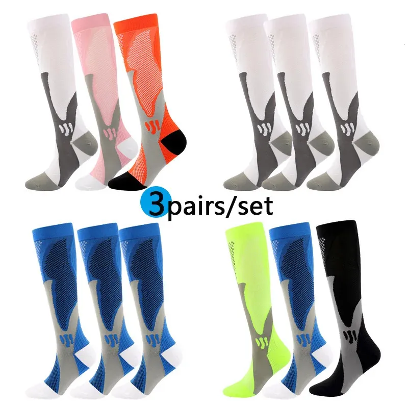 3Pairs/Ustaw wysokiej jakości skarpetki kompresyjne Stocking Outdoor Sports Runking Cycling Socks Zapobiegaj żylakom skarpetki 231227