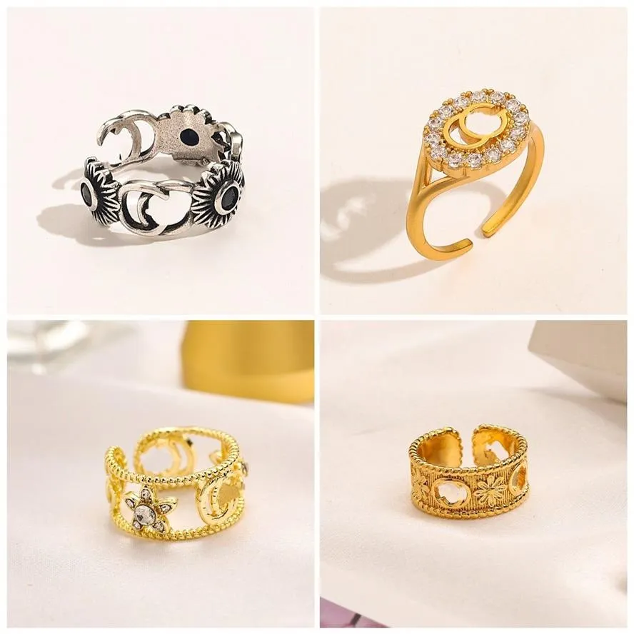 Diseñador de joyería de marca Anillos de amor para mujer Chapado en oro de 18 quilates Dedo de cobre Anillo de tornillo ajustable Letra de mujer Encantos de diamantes Wedding255a