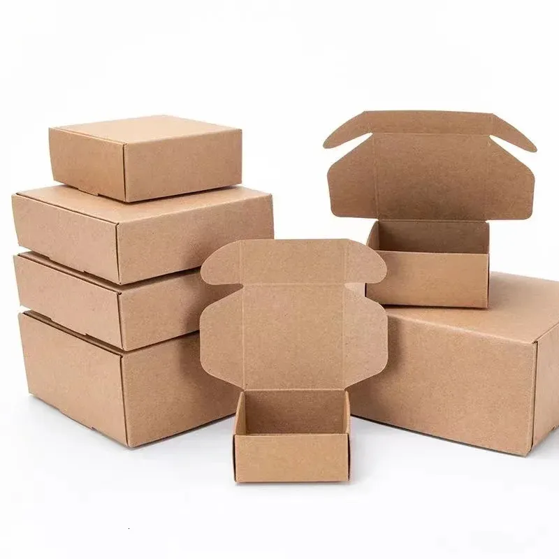 20/20/50 кусочков Kraft Paper пустая подарочная коробка складной маленькую картонную коробку для конфет и украшения упаковка Небольшая коммерческая транспортная коробка 231227