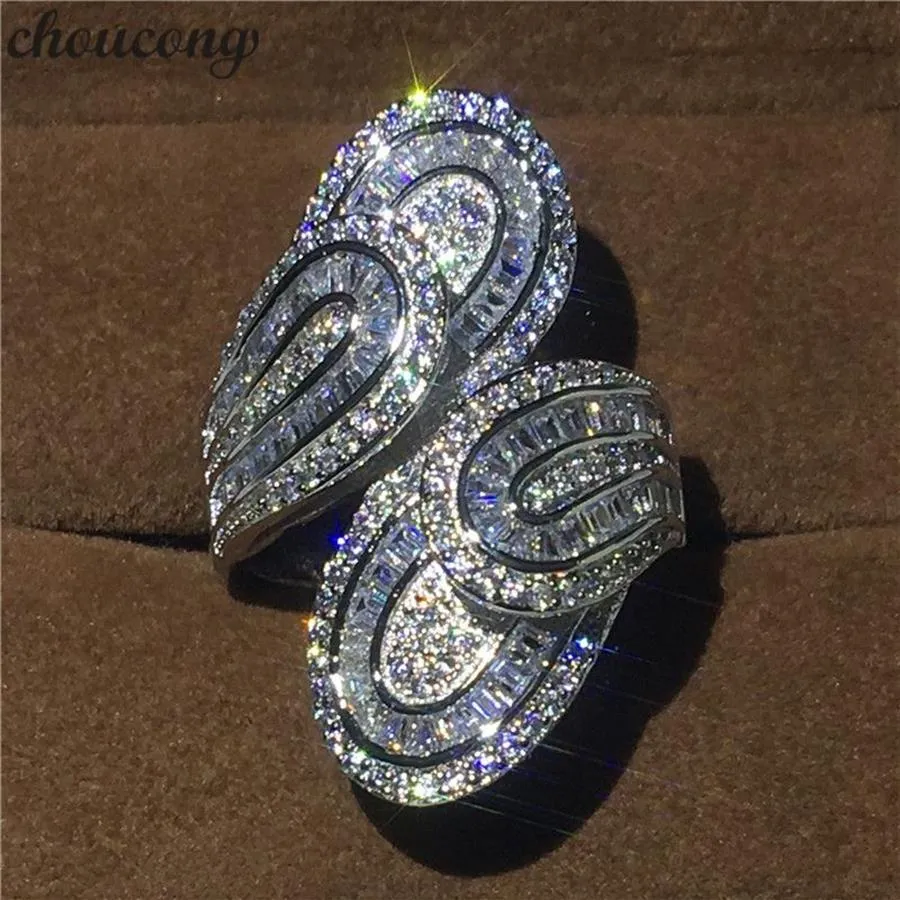 Choucong Unikalny duży pierścień kwiatowy diament CZ 925 Srebrny Srebrny zaręczyny Pierścienie dla kobiet mężczyzn palec biżuteria 288Z