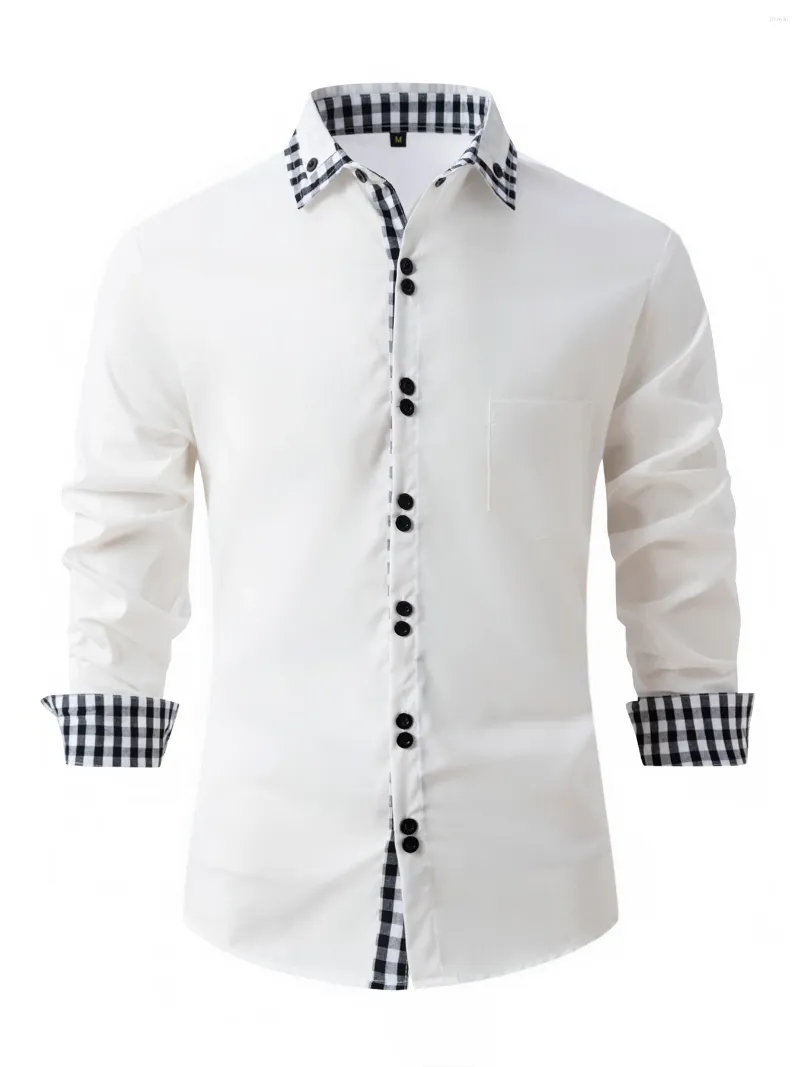 Herrenhemden 2024 Plaid Button Turn-Down-Kragen Herrenhemd Männlich Langarm Slim Fit Business Casual Arbeitsoberteil