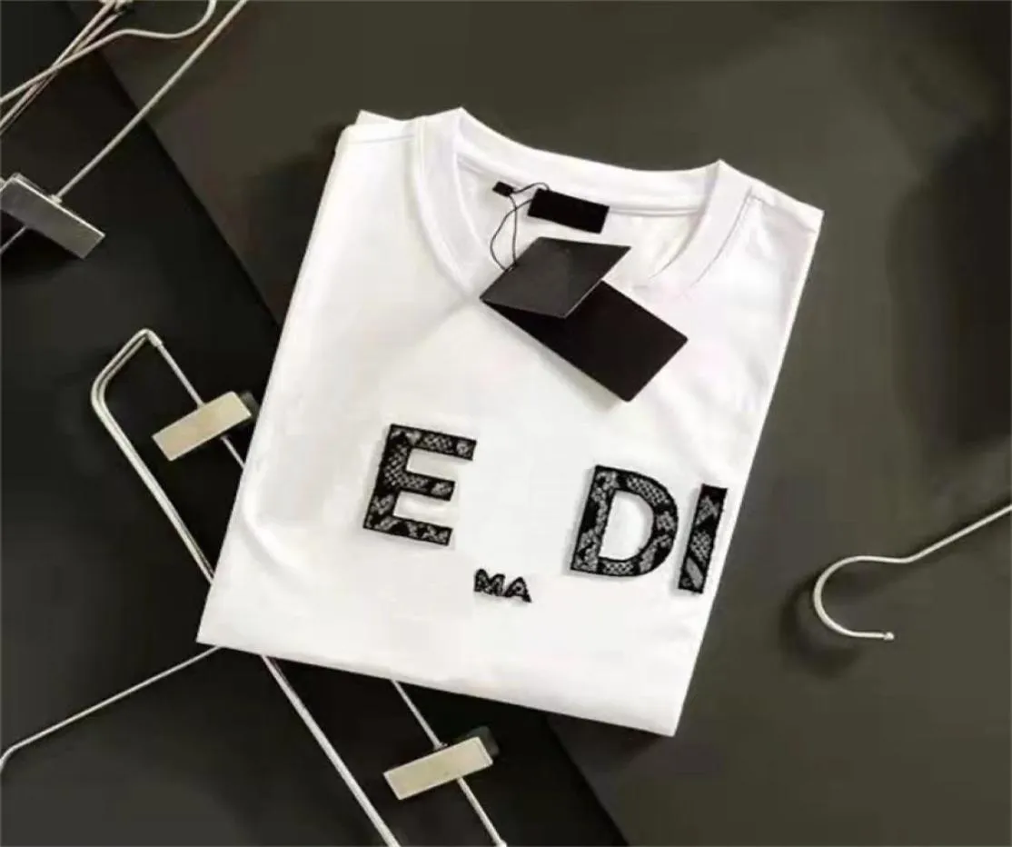 2023 Роскошная мужская дизайнерская футболка черная белая вышитая печать.