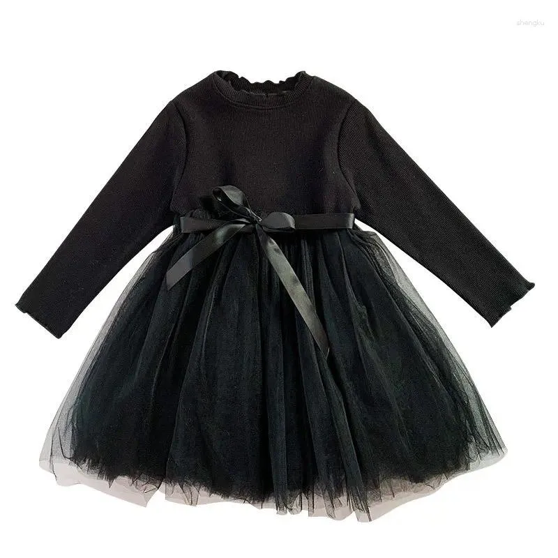 Mädchen Kleider Frühling Herbst Mädchen Kleid Koreanischen Stil Nette Schleife Mesh Ballkleid Prinzessin Geburtstag Party Kostüm