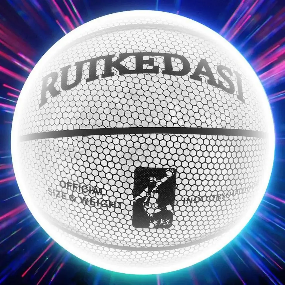 7 PU Ball Holographic Reflective Basketball Size Woman Man Sports Luminous Inomhus utomhus Professionella träningsbollar 231227