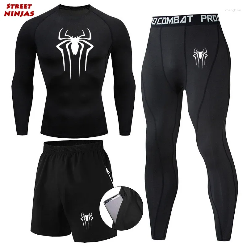 Tute da uomo Atletica 3 pezzi Set di compressione per uomo Stampa grafica Palestra Corsa Allenamento Kit fitness Strato base Canottiera Top Pantaloni