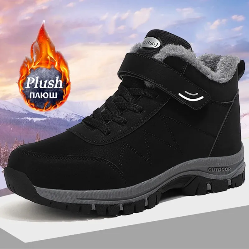 Winter Women Men Boots Waterproof Leather Sneakers Men Ankle Boots Outdoor Not Slip Plush Warm Snow Hiking Boots Man Shoes 231227