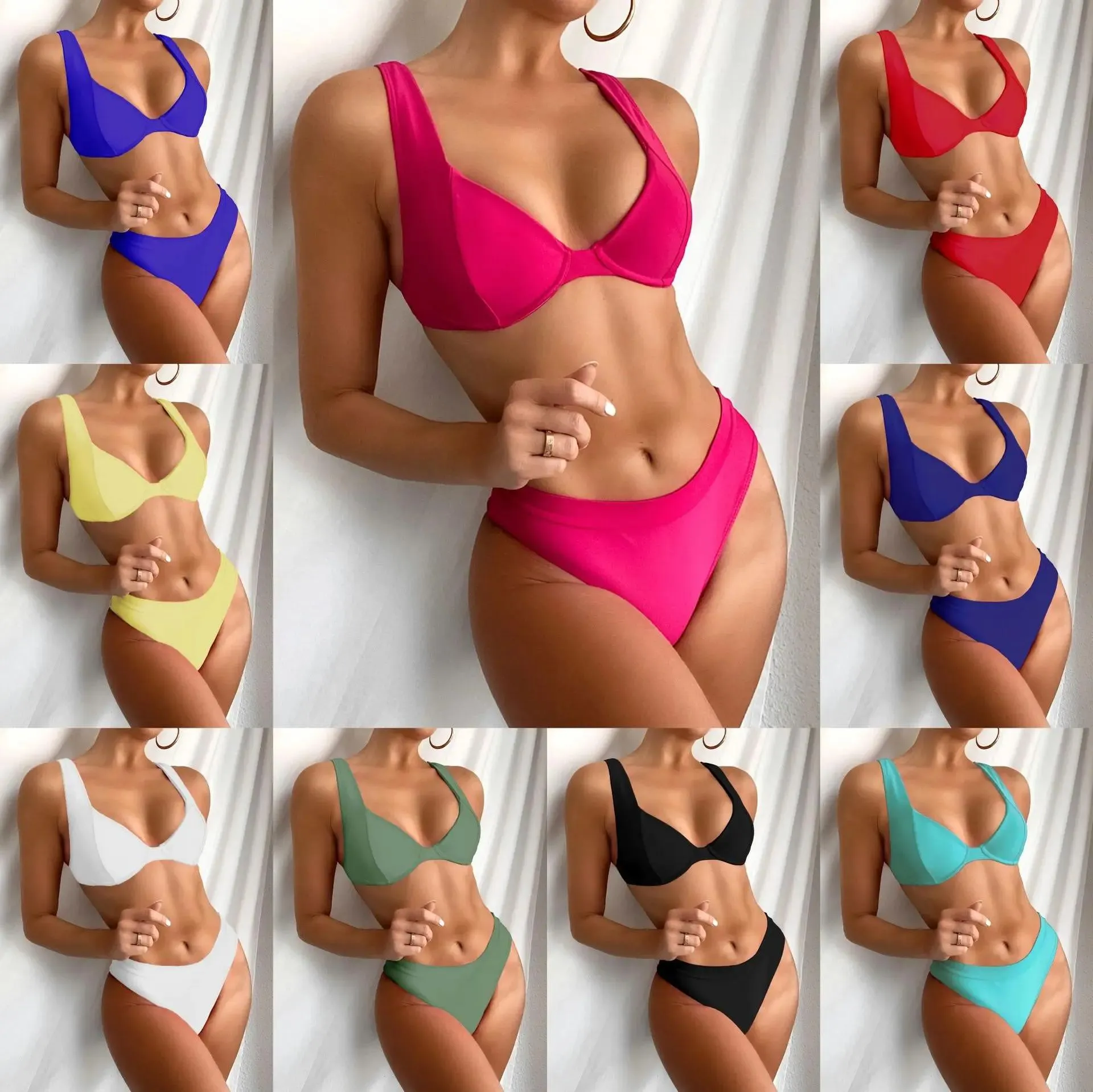 Set 11 färger Nya sexiga bikinikvinnor Push Up Solid badkläder Baddräkt Bikinis Set Female Bathing Suit Beach Bikinis Para Mujer 2022