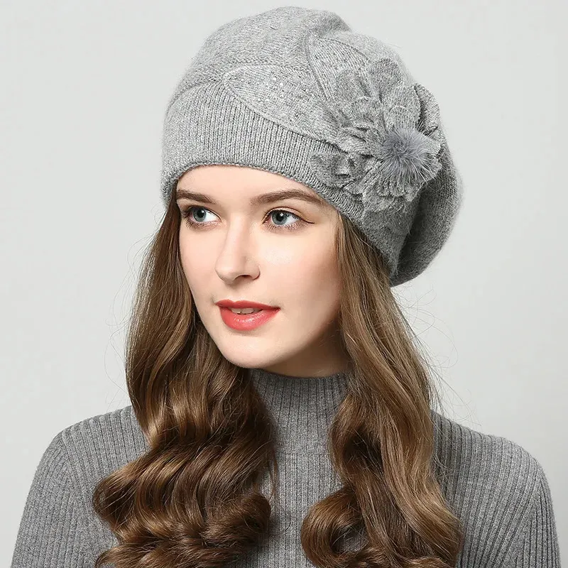 Berete de iepure F, pălării de lână tricotate, iarna, cald, capac de femeie, fete, căciuli, pălărie de blană, Gorros Bonnet Femme Hiver 2023_voghion.com