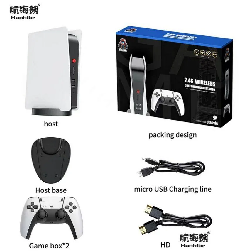 휴대용 게임 플레이어 HD 출력 레트로 클래식 게임 콘솔 무선 컨트롤러 PS5 스타일의 3D 4K 비디오 콘솔 DH8JW
