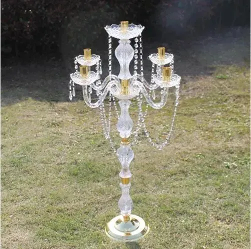 Decoração mais recente cristal peça central do casamento acrílico ouro/tira candelabros claro castiçal evento festa decoração de mesa decor00011