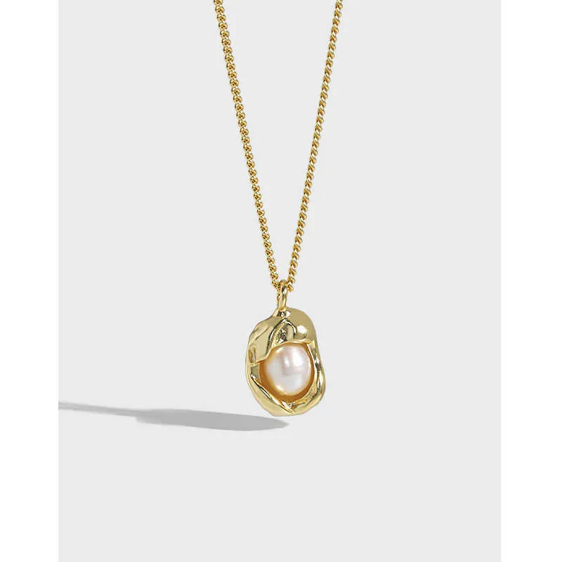 Pendant Necklaces 462 Korean version ins niche design temperament versatile shell pearl texture S925 Sterling Silver Necklace female