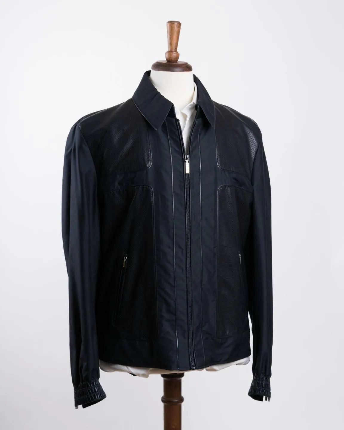 디자이너 남성 가죽 자켓 코트 Zilli Navy Blue Silk Perforated Lambskin Jackets