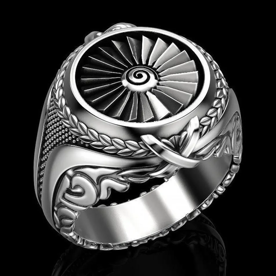 Neue Ankunft Kreative Heavy Metal Turbine Ring Europäischen und Amerikanischen Punk-Stil Männer Vintage Retro Silber Überzogene Ring Schmuck220a