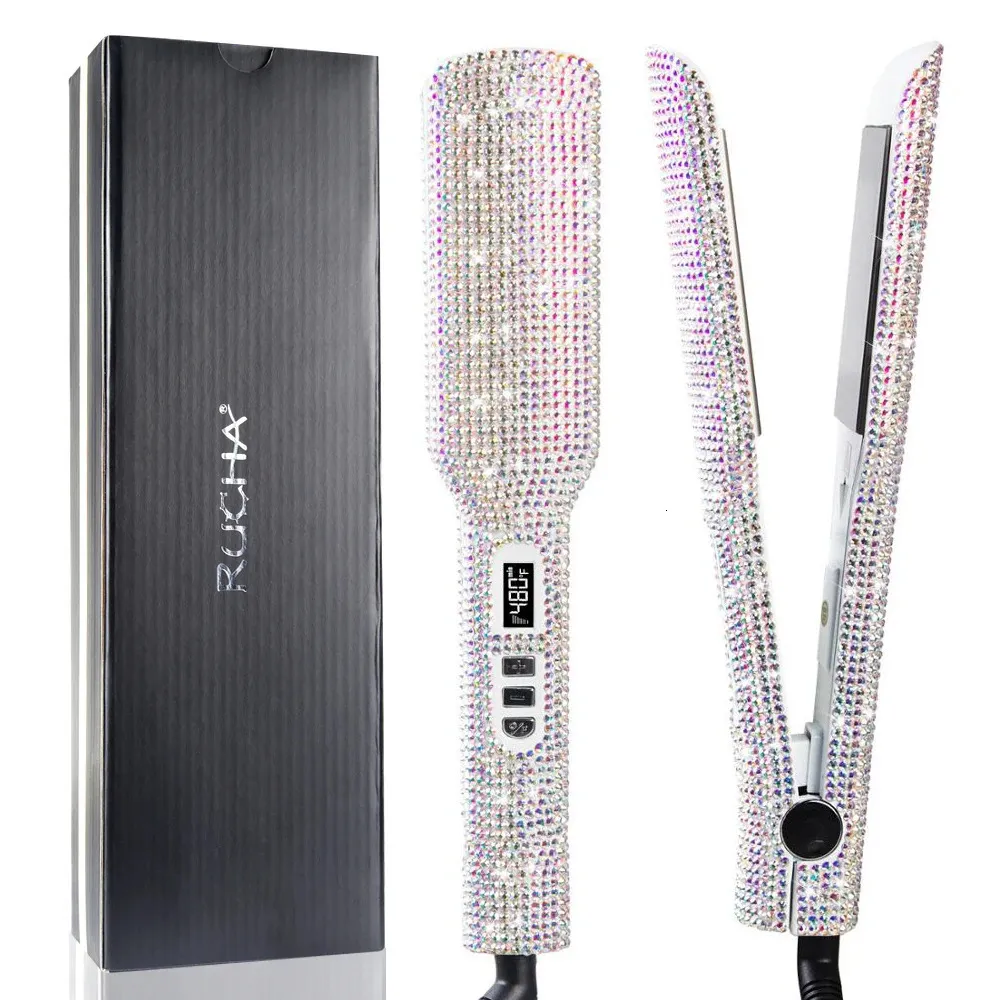 Rhinestone Flat Iron Hair Starten Professional Dual Voltage rätning Irons LCD Display 2 tum platta strykjärn 231227