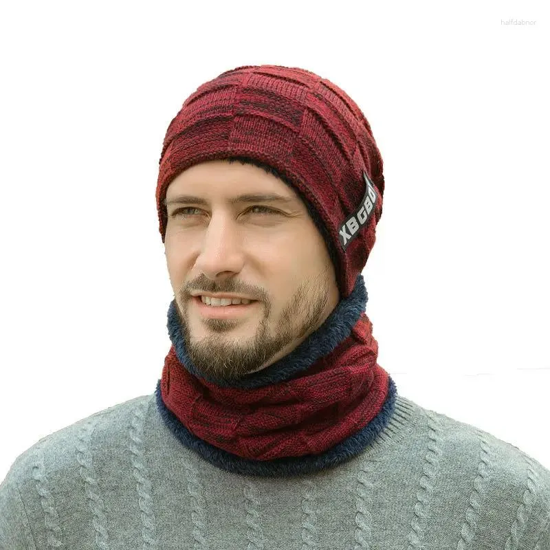 Berets Winter Beanie Hats Scarf Set Warm Knit Skull Cap Neck Warmer With Thick Fleece Lined Fur Hat Snood For Men Women