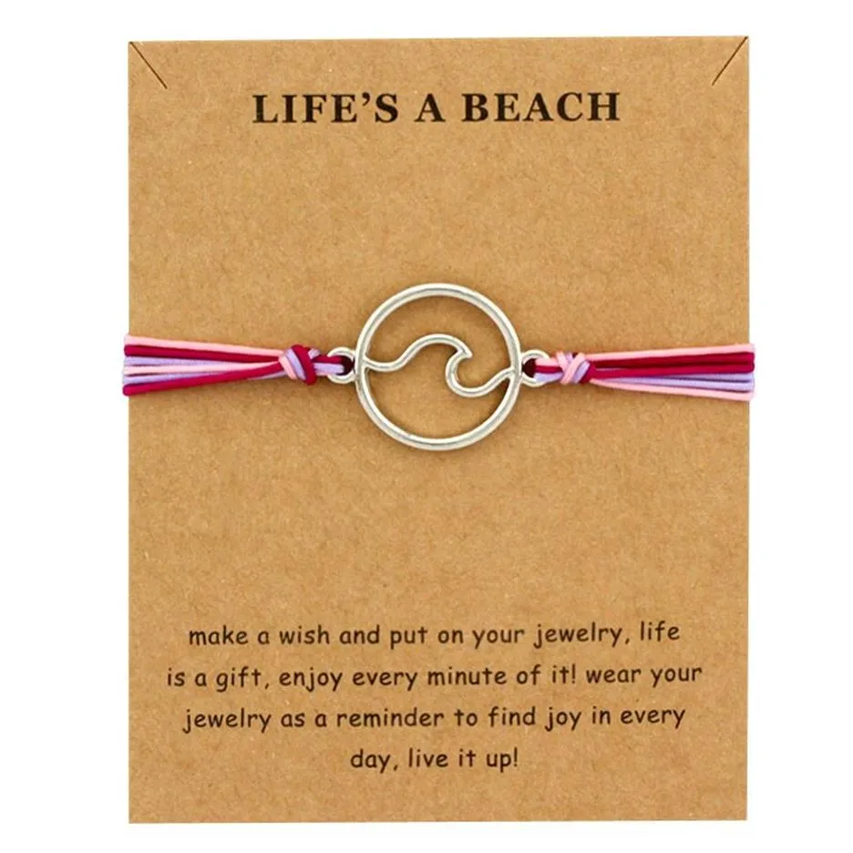 Bijoux de déclaration d'amitié réglables pour filles, avec carte, faites un souhait, bracelets à breloques ondulés en argent pour femmes, 271l