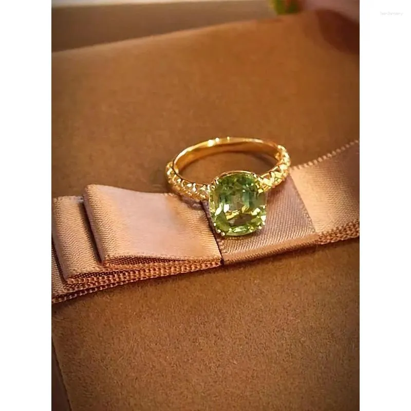 Anéis de cluster 2023 moda de luxo 925 prata esterlina conjunto natural almofada verde turmalina gemas diamante anel de banda alta fina jóias sob medida