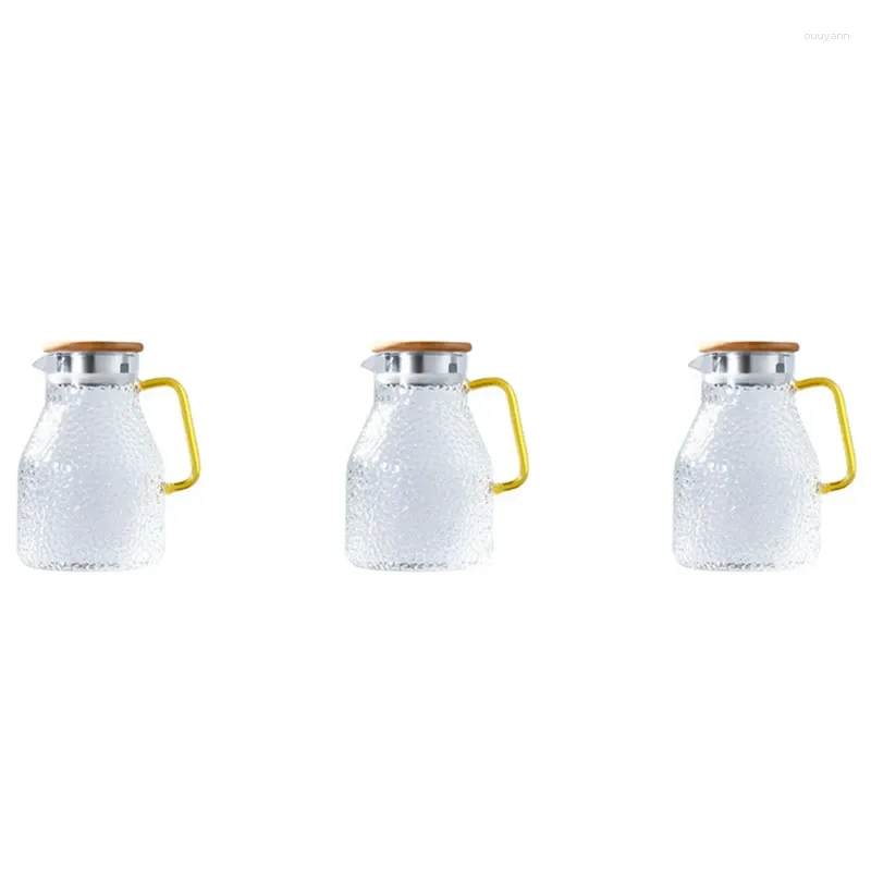 Bouteilles d'eau 3x pichet pot en verre 2000ml pichet résistant à la chaleur et ensemble bouilloire carrée bouillante pour la maison de thé