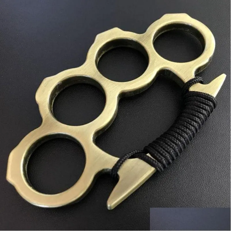 Mässing Knuckles Sier Black Metal Knuckle Duster Four Finger Self Defense Clasp Safety Men and Women Armband Fitness EDC Pocket Tool Dr DH61A